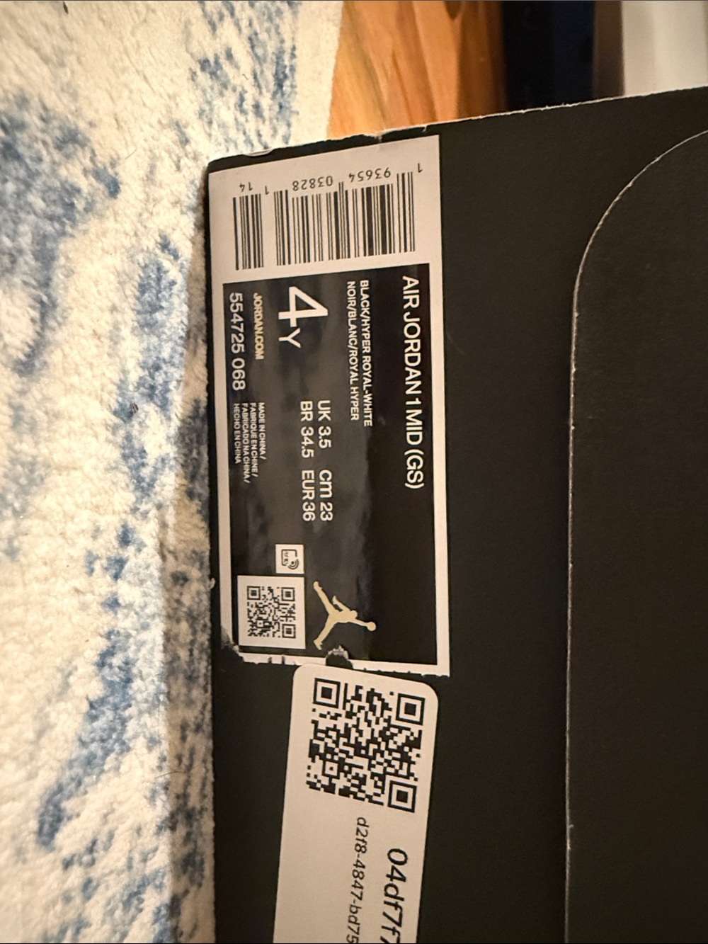 Jordan Air Jordan 1 Mid (GS) Black and Royal Blue Box Label - Picture 2 of 5